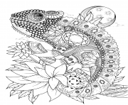 Printable adult animal chameleon decorated to jewelry coloring pages